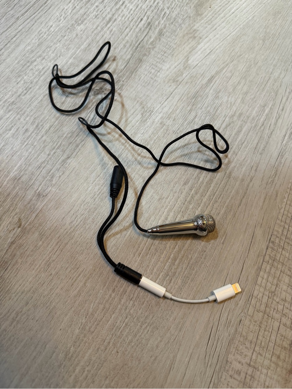 Universal Silver Wired Microphone with Lightning Adapter - Black Cable